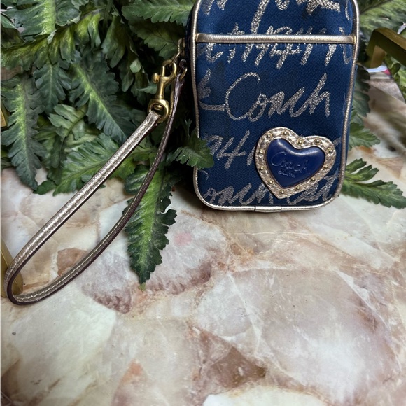 GUC- Coach Blue and Gold Heart Wristlet - Picture 2 of 5